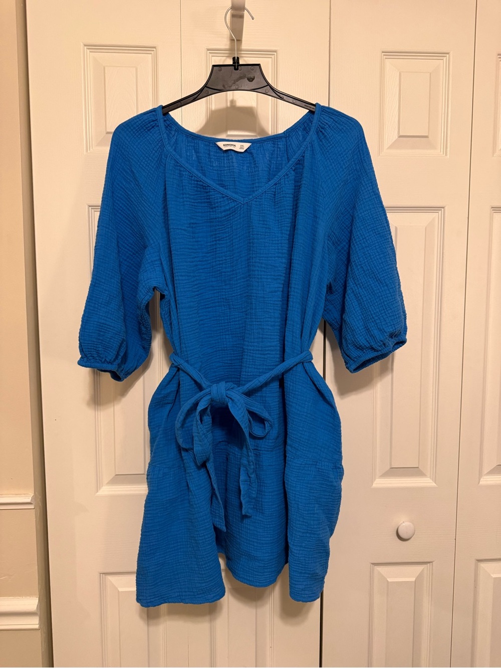 Sonoma Vibrant Blue Gauze Dress with Self-Tie Belt